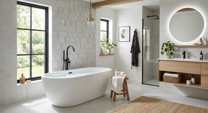 Crew performing bathtub installation residential project